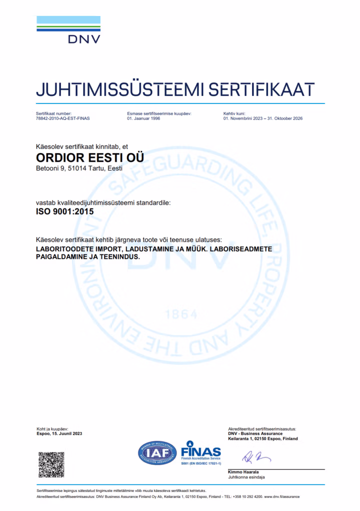 Ordior Eesti ISO sertifikaat 2026